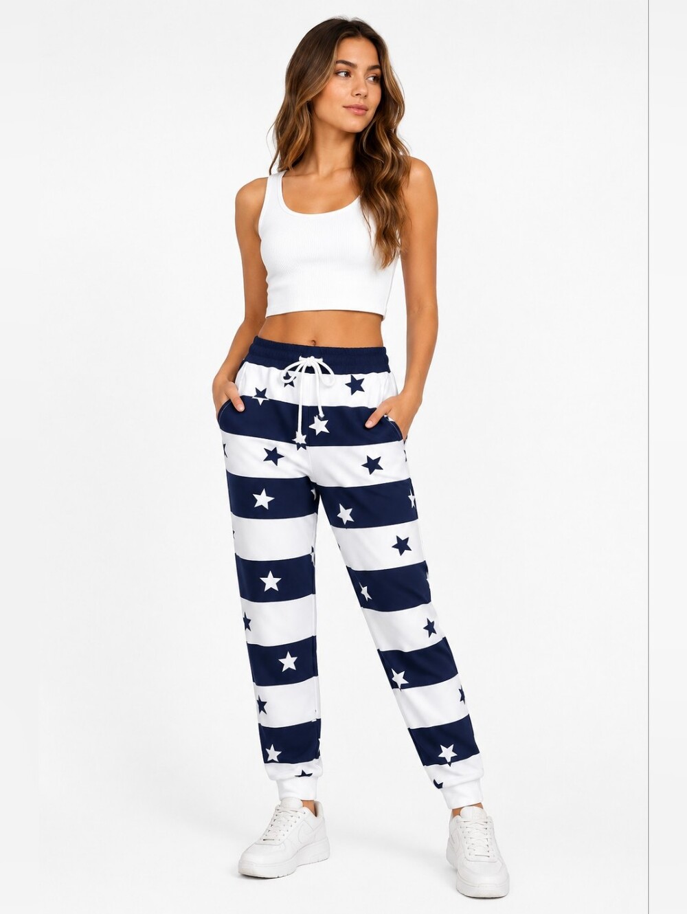 Stars & Stripes Patriotic Jogger Pants Juniors Medium USA 4th of July